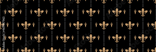 Background pattern with golden decorative elements on a black background for your design, seamless pattern, background texture. Vector illustration