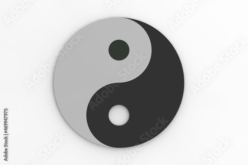 Yin and yang. Symbol of opposite. Gray background. Horizontal image. 3d image. 3d rendering
