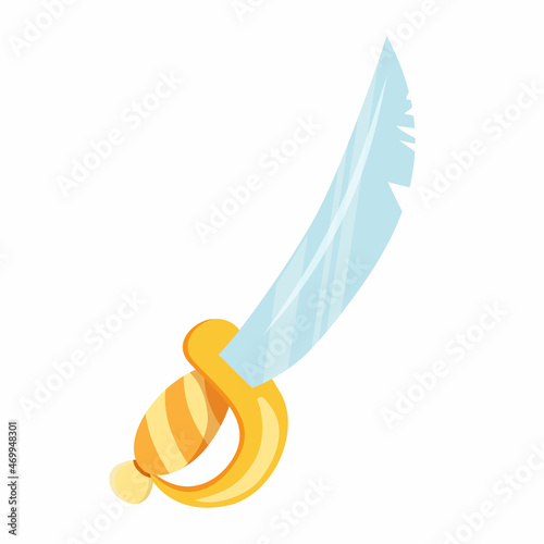 Pirate Saber. Old Pirate Sword in cartoon style. Trendy illustration isolated on white background. Element of piracy design, maritime, gaming. Good  for web and print