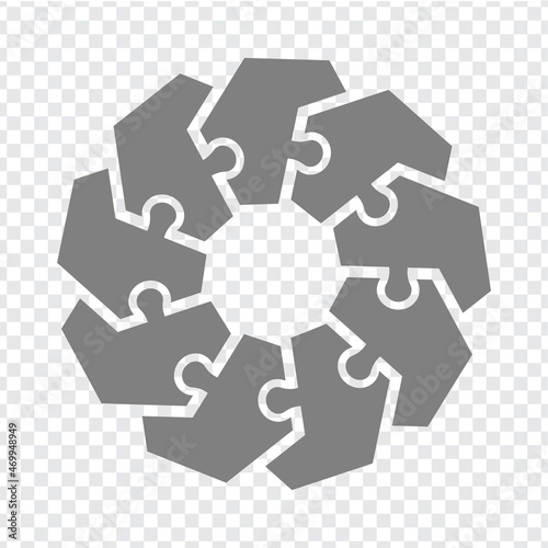 Simple icon puzzles in gray. Simple icon hexagon puzzle of the nine elements  on transparent background for your web site design, app, UI. EPS10.