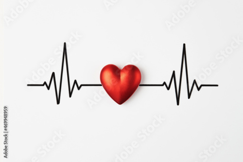 Heart and Heartbeat on a white background with copy space