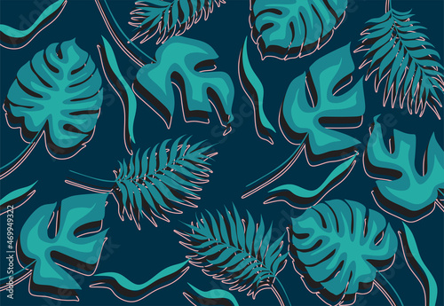 Abstract background with simple tropical leaves pattern