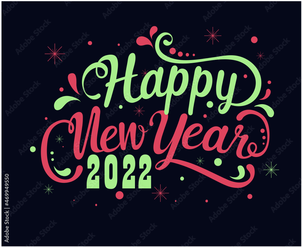 2022 Happy New Year Vector Abstract Holiday Illustration Pink Green With Black Background