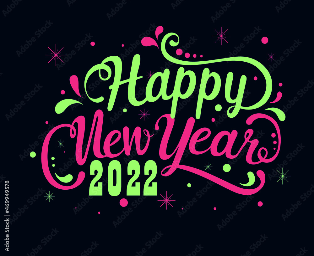 2022 Happy New Year Vector Abstract Holiday Illustration Pink Green With Black Background