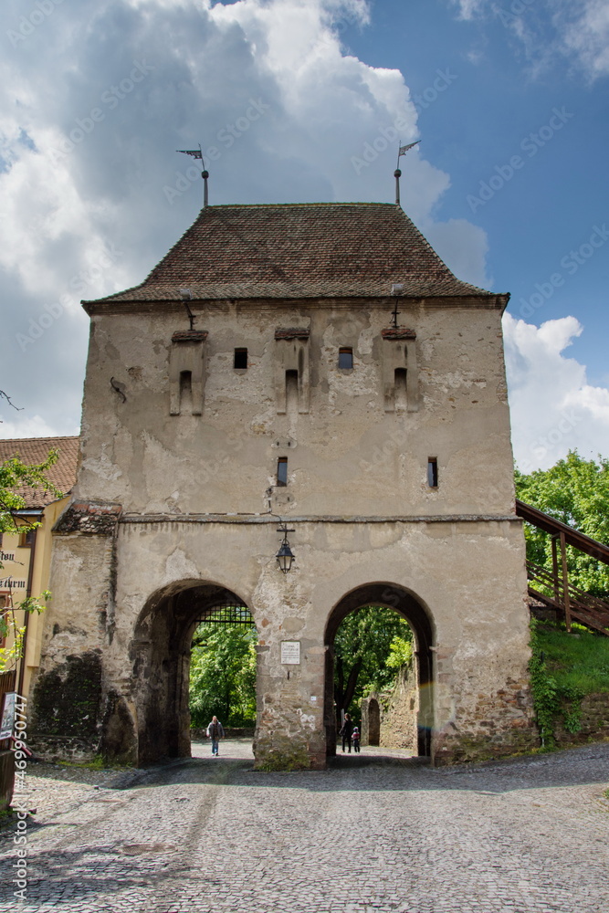 Tailors' Tower in Sighisoara town in Romania,may, 2017