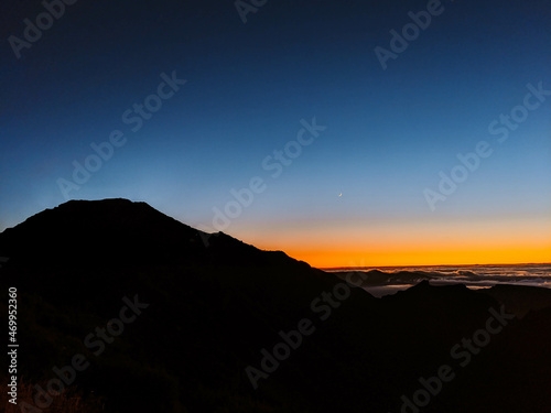 Sunset at Pico Ruivo above the clouds in Madeira, Portugal.