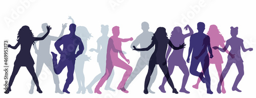 people dancing silhouette vector, isolated, on white background