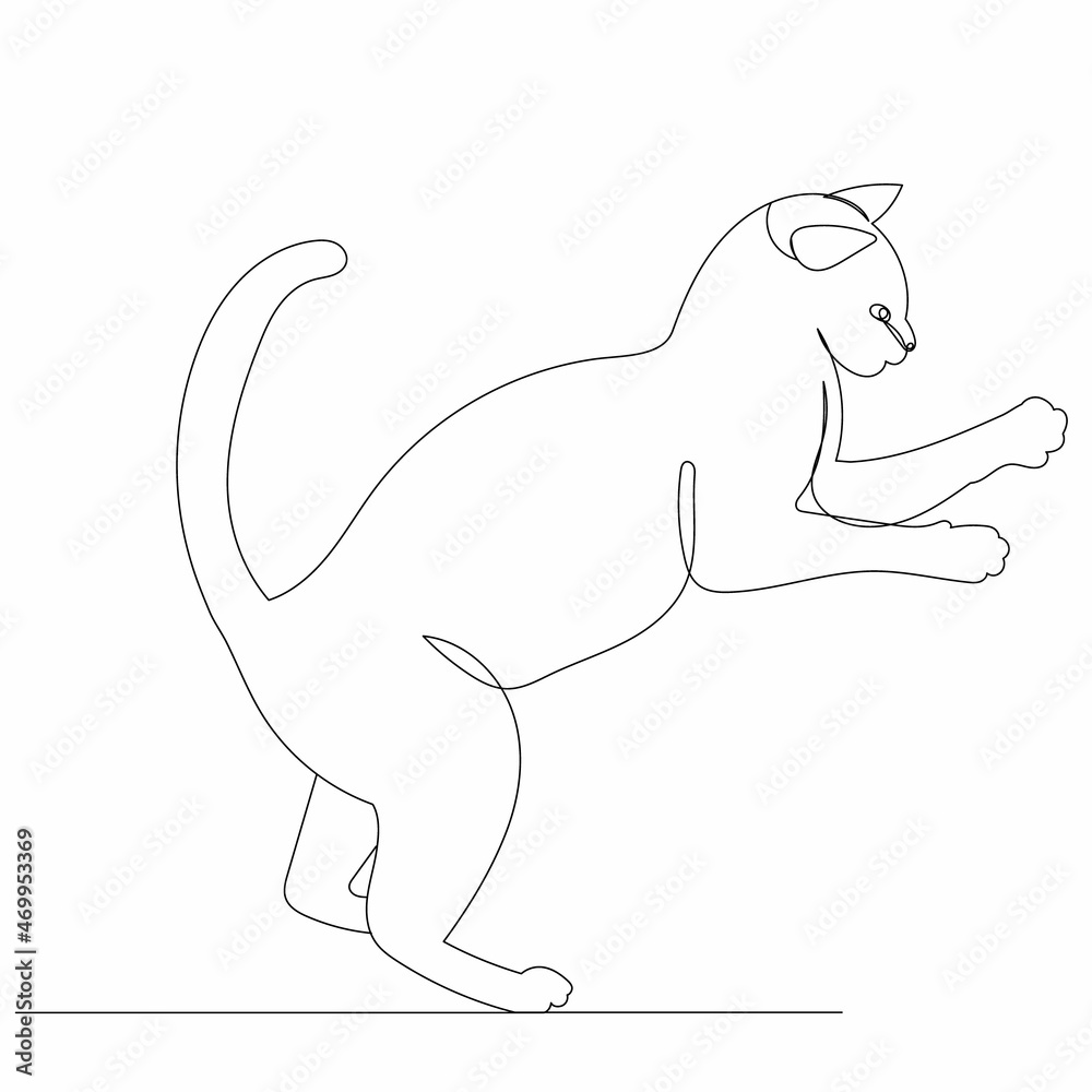 Fototapeta premium cat drawing one line isolated on white background