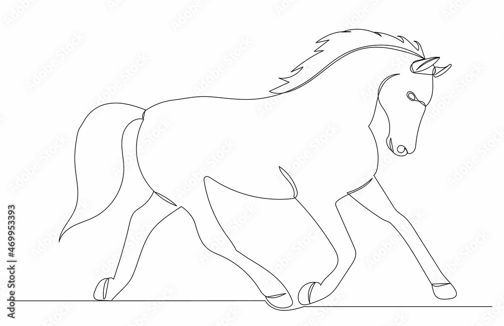 Fototapeta premium horse runs one line drawing on white background