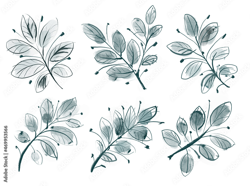 Watercolor  leaves  isolated on a white background