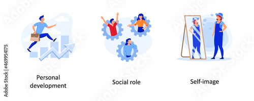 Personal Development, Social role, Self image. Human capital abstract concept vector illustration set.