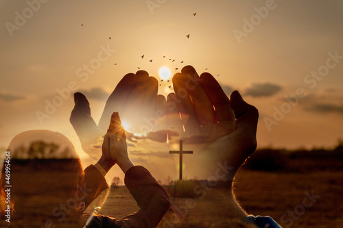 Obraz na plátne Prayer hope and spiritual enlightenment concept.