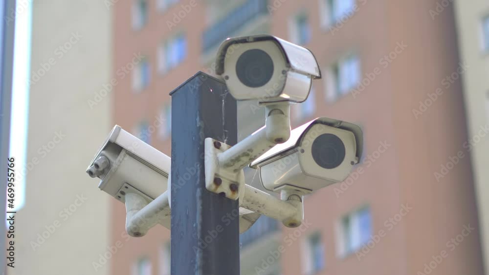 Security cameras in the city in 4k slow motion 60fps Security cameras in the city in 4k slow motion 60fps
