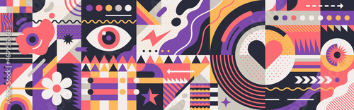 Colorful psychedelic pattern design in abstract geometric style. Vector illustration.