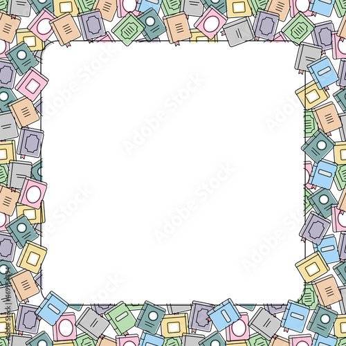 Childrens square frame with colorful books, education and knowledge concept. Vector illustration