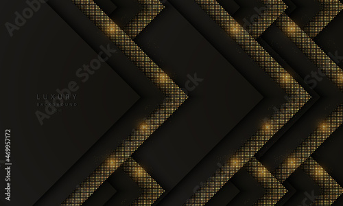 Luxury background with gold decoration. Black and golden wallpaper design for poster, brochure, invitation