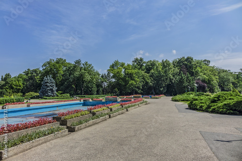 Picturesque King Michael I Park (Parcul "Regele Mihai I"), formerly Herastrau Park - large public park on northern side of Bucharest around Lake Herastrau. Bucharest, Romania.