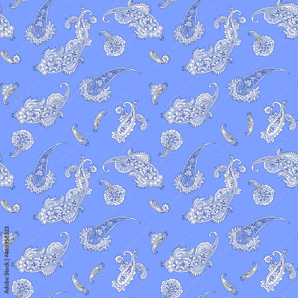 Seamless paisley pattern, ethnic print. Bandana Print. Boho vintage style. Silk neck scarf. Seamless paisley pattern, ethnic print. Bandana Print. Boho vintage style. Silk neck scarf.