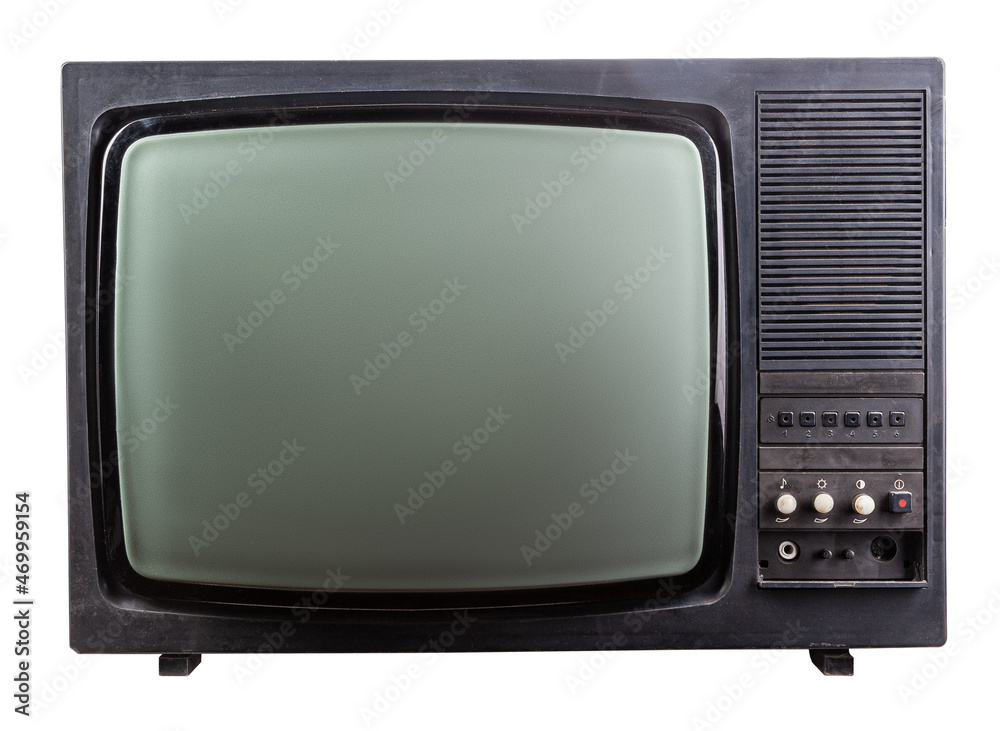 Old TV set on an isolated white background.