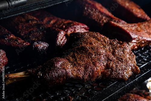 beef is smoked in an American firewood cabin