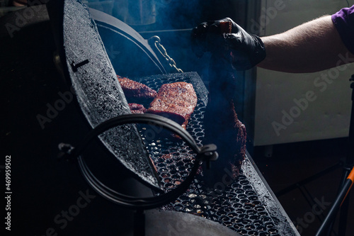 beef is smoked in an American firewood cabin