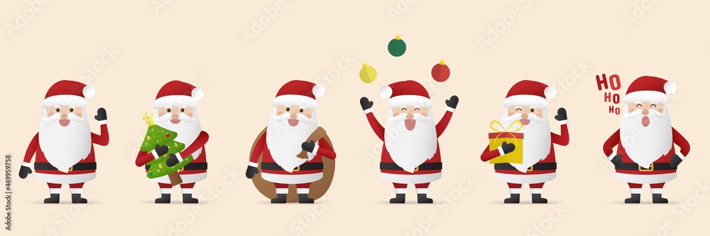 Collection of Santa claus characters with different emotions isolated on beige background. Merry christmas and happy new year. Vector illustration Collection of Santa claus characters with different emotions isolated on beige background. Merry christmas and happy new year. Vector illustration