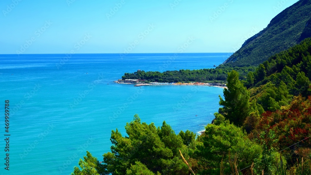 panoramic view of Portonovo bay on the Conero Riviera in Ancona, Italy
