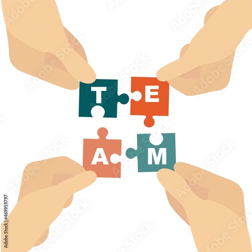 Diverse collective people assembling jigsaw puzzle, colleagues participating in successful teamwork, finding business solution, corporate unity, team building concept, top view
