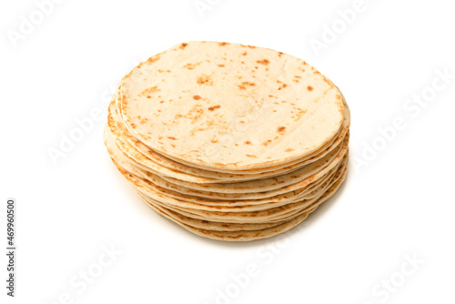 Grilled pitta bread isolated on white background.