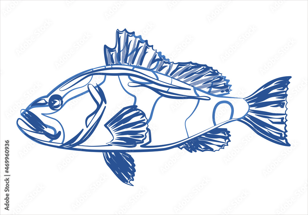 Icono negro de pez azul en fondo blanco.