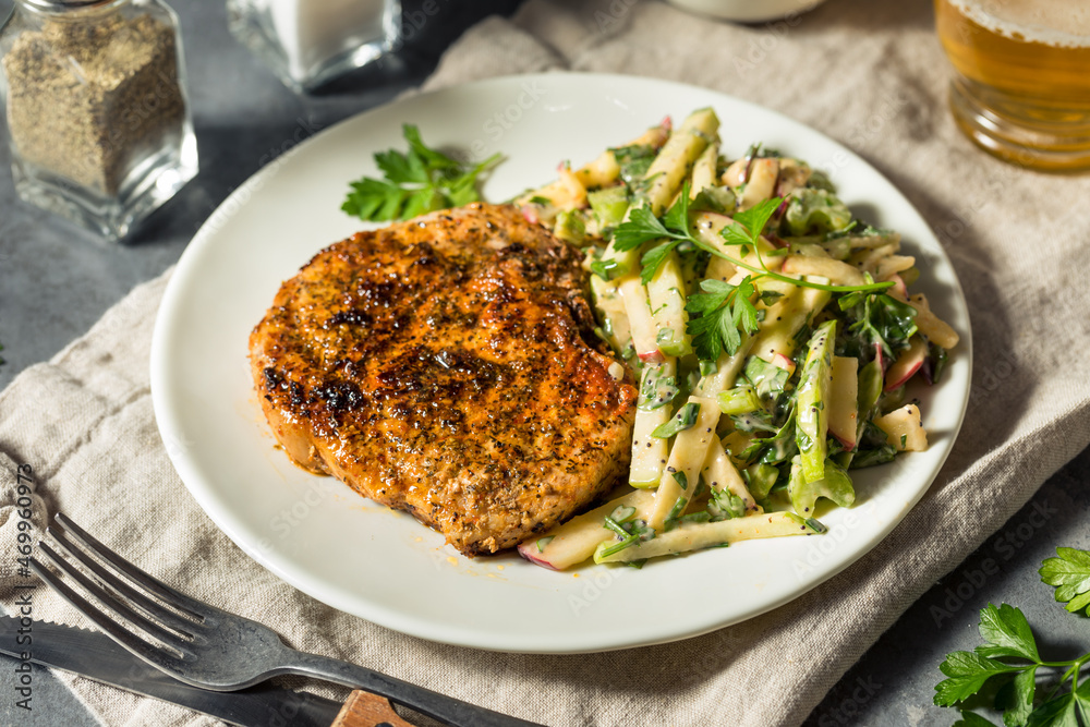 Homemade Roasted Pork Chop with Apple Slaw