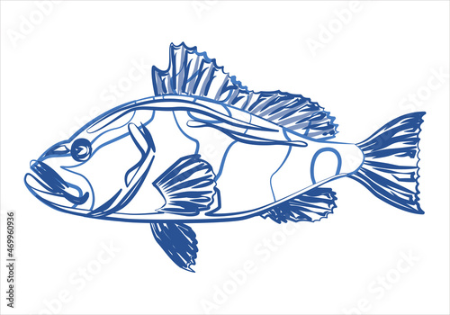 Icono negro de pez azul en fondo blanco.