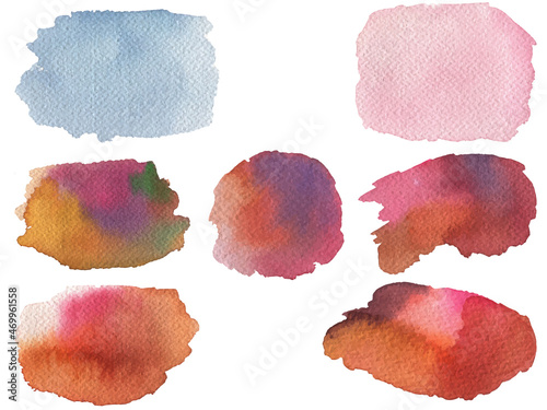 Set of watercolor stain, brush, spot, blotch, spray isolated on white background
