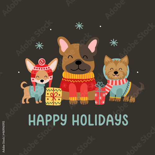 Greeting card with funny dogs and gifts