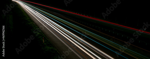 lights of moving cars at night. long exposure