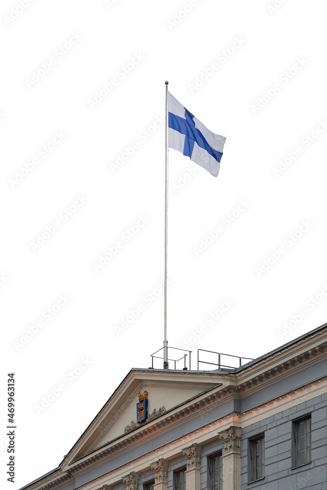 National flag of Finland: official flag of republic, symbol, Suomi, town hall, Helsinki municipality.