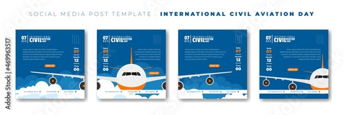 Set of social media post template with airplane vector front view. International civil aviation day template design.