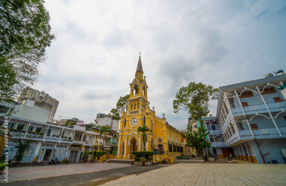 Naklejka premium St Francis Xavier Parish church or Cha Tam church is a main travel atraction in Cholon District 5, Ho Chi Minh City, Vietnam. Text in photo mean Chinese Church.