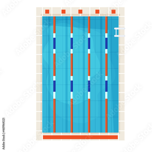 Olympic swimming pool top view with clean with blue water in cartoon style isolated on white background. vector illustration