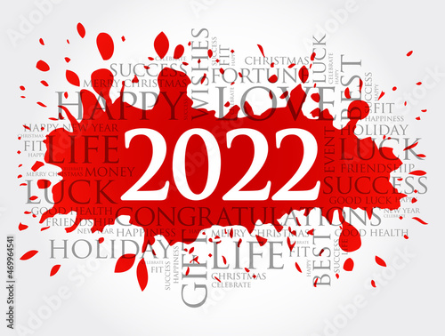 2022 year greeting word cloud collage  Happy New Year celebration greeting card