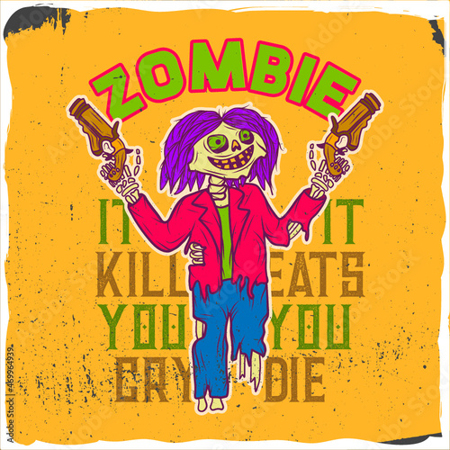 Zombie with guns, t-shirt deisgn
