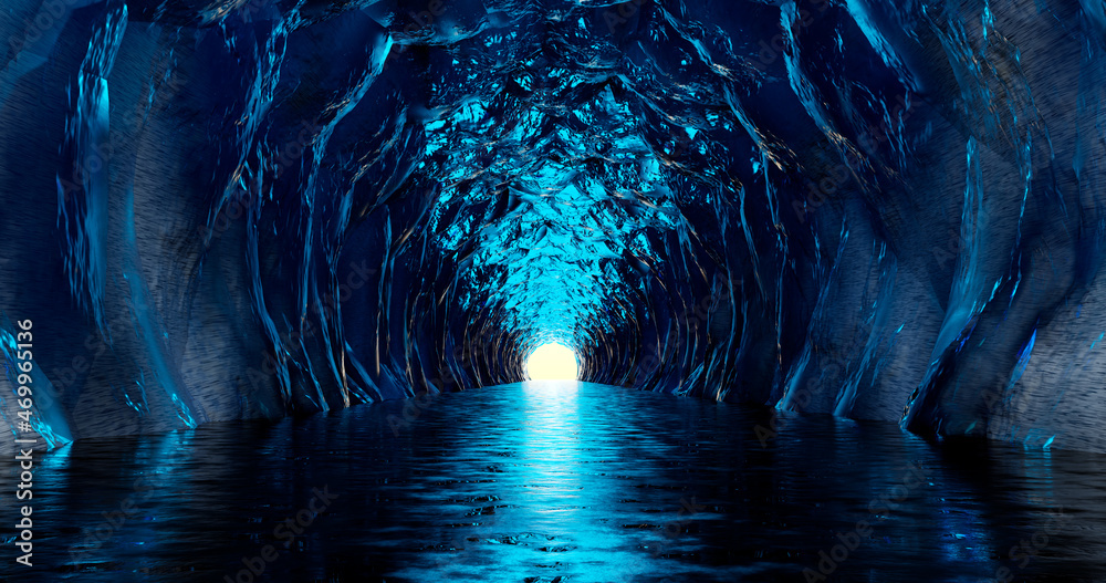 Obraz premium 3d rendering. Ice cave entrance. frozen tunnel with icy walls of blue ice.