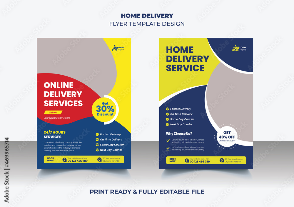Delivery service flyer, home delivery flyer , online delivery flyer, express delivery flyer, food delivery flyer template design or suitable for poster design