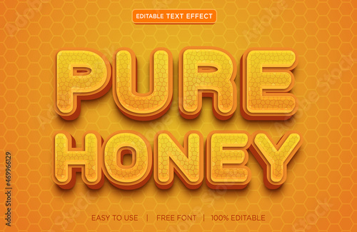 pure honey editable text effect design with a premium vector with background