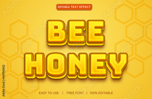 Bee honey editable text effect design with a premium vector with background