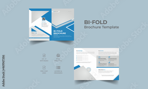 Business bi-fold brochure design, Corporate vector template in the bi-fold brochure layout