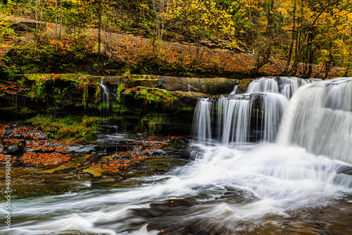 Dunloup Creek Falls With Fall Color New River Gorge National Park, West Virginia, USA