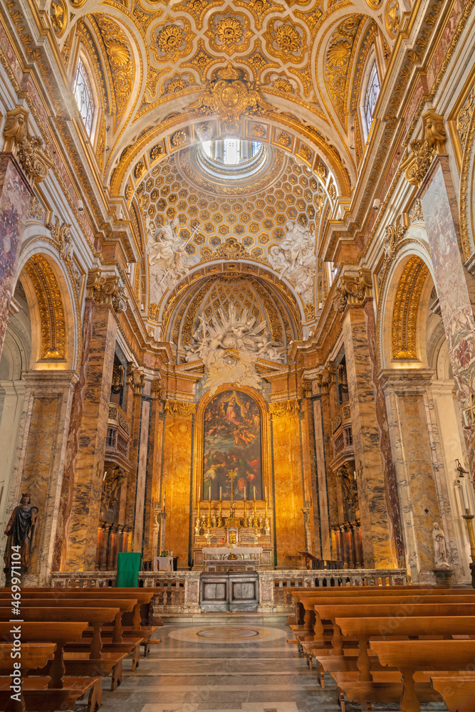ROME, ITALY - SEPTEMBER 1, 2021: The nave of church Chiesa di San Luigi dei Francesi.