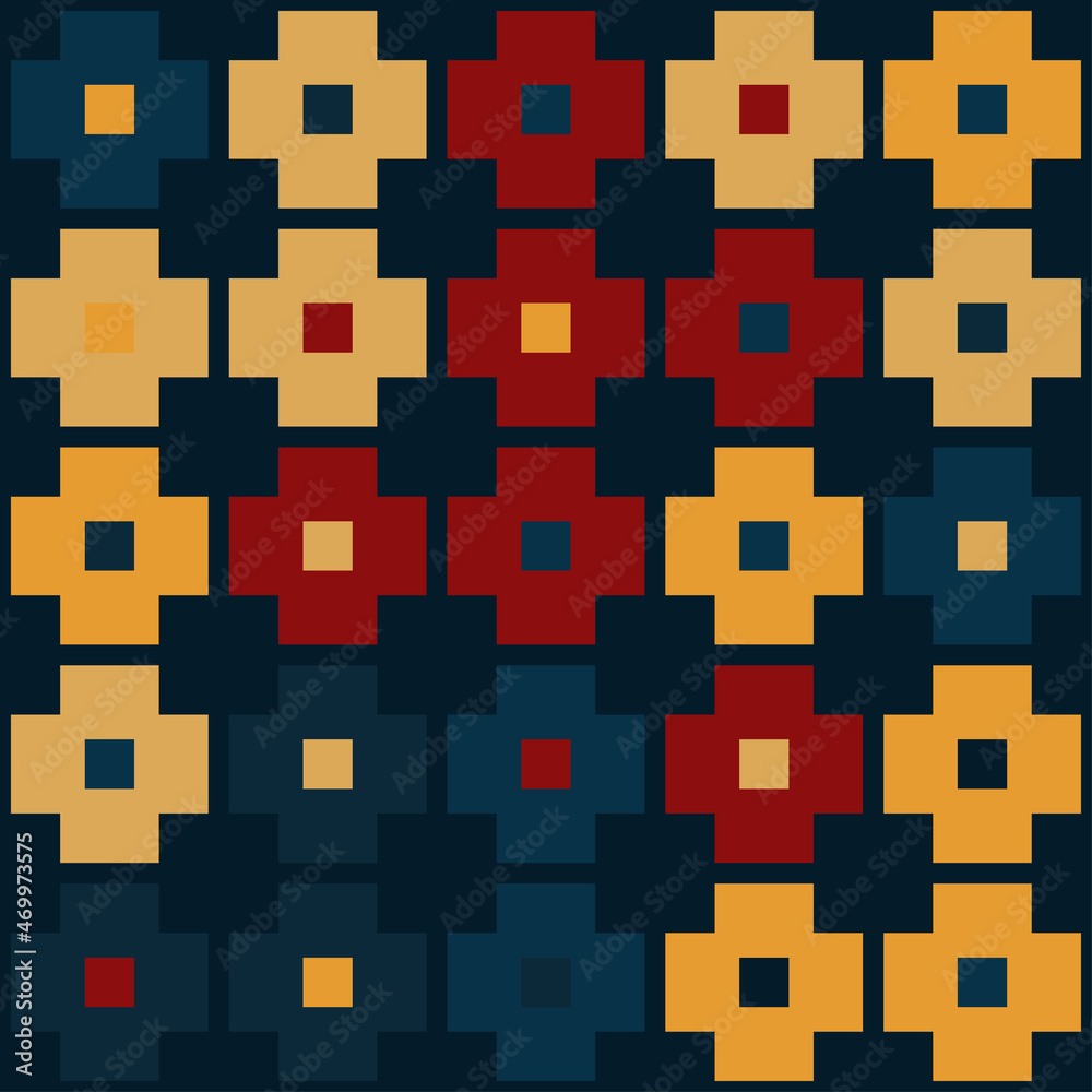 Abstract geometric pattern of squares with crosses. Seamless mosaic and tile. Vector illustration Abstract geometric pattern of squares with crosses. Seamless mosaic and tile. Vector illustration