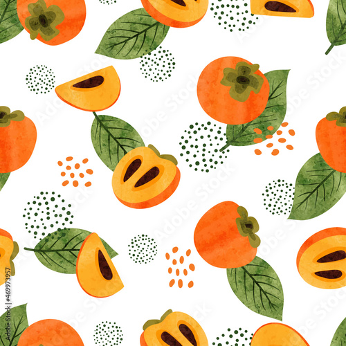 Persimmon and leaves seamle...